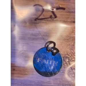 SU Sterling Silver Faith Blue Charm Pendant 925 Engraved Heart Dangle Round
